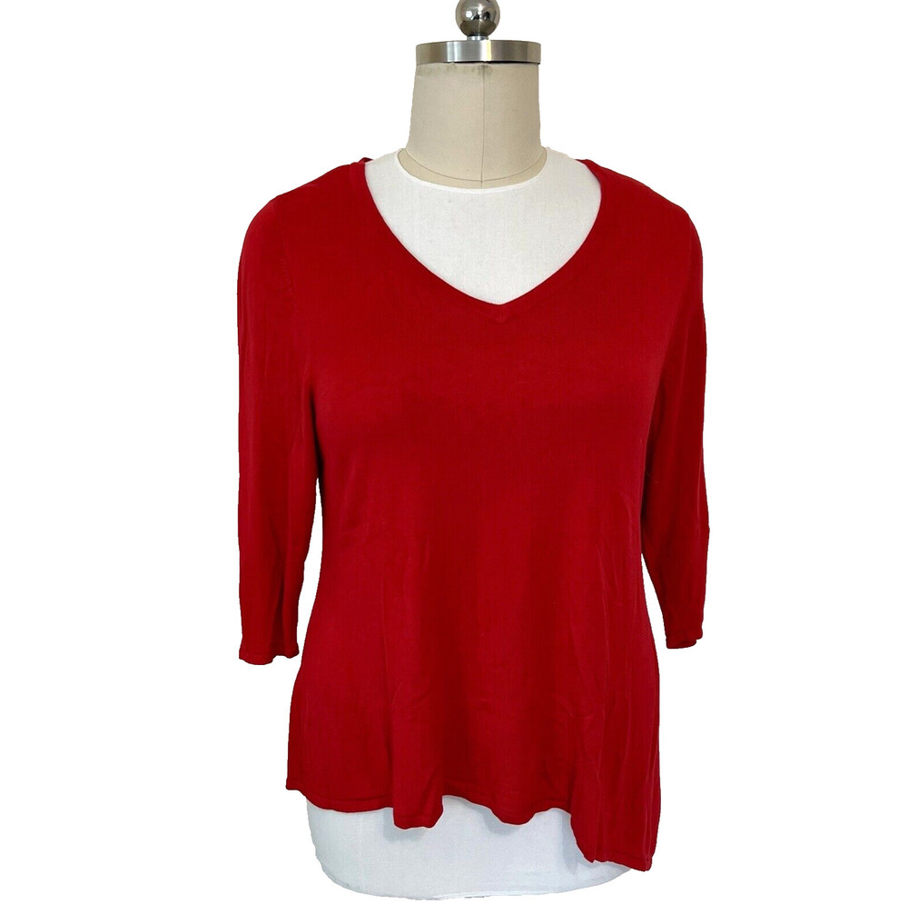 INC - Red Soft 3/4 Sleeve Asymmetric Hem Sweater 3X